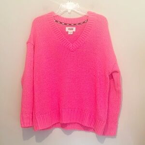 Victoria’s Secret Hot Pink V Neck oversized logo pullover sweater women size XS